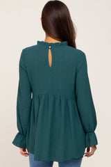 Emerald Green Long Sleeve Ruffle Peplum Maternity Blouse