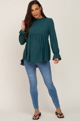 Emerald Green Long Sleeve Ruffle Peplum Maternity Blouse