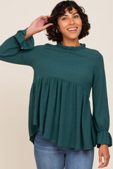 Emerald Green Long Sleeve Ruffle Peplum Maternity Blouse