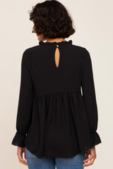 Black Long Sleeve Ruffle Peplum Blouse