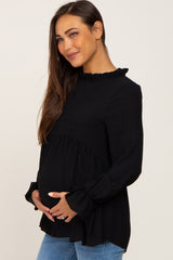 Black Long Sleeve Ruffle Peplum Maternity Blouse