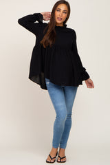 Black Long Sleeve Ruffle Peplum Maternity Blouse