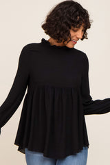 Black Long Sleeve Ruffle Peplum Blouse