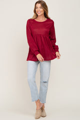 Burgundy Knit Ribbed Babydoll Top