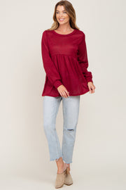 Burgundy Knit Ribbed Babydoll Top