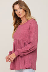 Mauve Knit Ribbed Babydoll Top