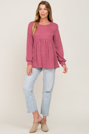 Mauve Knit Ribbed Babydoll Top