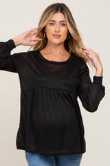 Black Knit Ribbed Babydoll Maternity Top