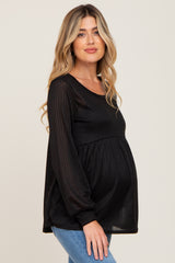 Black Knit Ribbed Babydoll Maternity Top