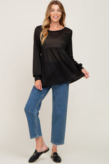 Black Knit Ribbed Babydoll Top