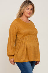 Yellow Knit Ribbed Babydoll Maternity Plus Top