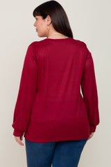 Burgundy Knit Ribbed Babydoll Plus Top