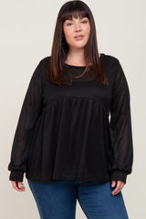 Black Knit Ribbed Babydoll Maternity Plus Top