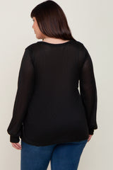 Black Knit Ribbed Babydoll Plus Top