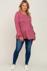 Mauve Knit Ribbed Babydoll Maternity Plus Top