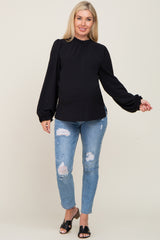 Black Ruffle Neck Maternity Long Sleeve Blouse