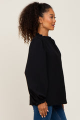 Black Ruffle Neck Long Sleeve Blouse