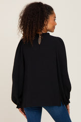 Black Ruffle Neck Long Sleeve Blouse