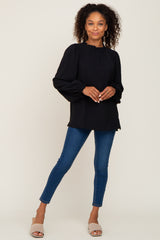 Black Ruffle Neck Long Sleeve Blouse