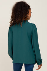 Forest Green Ruffle Neck Long Sleeve Blouse