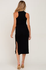 Black Knit Mock Neck Maternity Midi Dress