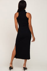 Black Knit Mock Neck Midi Dress