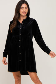 Black Velvet Button Down Maternity Mini Dress