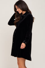 Black Velvet Button Down Maternity Mini Dress