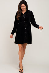 Black Velvet Button Down Maternity Mini Dress