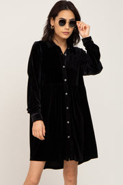 Black Velvet Button Down Mini Dress