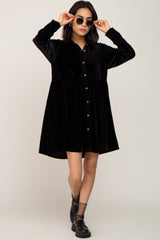 Black Velvet Button Down Mini Dress