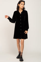 Black Velvet Button Down Mini Dress