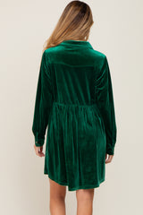 Emerald Green Velvet Button Down Maternity Mini Dress