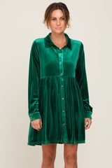 Emerald Green Velvet Button Down Mini Dress