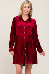 Burgundy Velvet Button Down Maternity Mini Dress