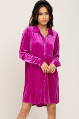 Magenta Velvet Button Down Maternity Mini Dress