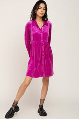 Magenta Velvet Button Down Mini Dress