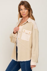 Beige Colorblock Corduroy Shacket