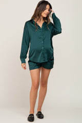 Forest Green Button Up and Short Satin Maternity Set