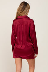 Burgundy Button Up and Short Satin Maternity Set