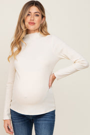 Cream Ribbed Long Sleeve Mock Neck Maternity Top