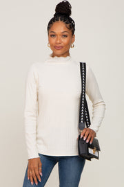 Cream Ribbed Long Sleeve Mock Neck Top