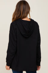 Black Button Front Hooded Top