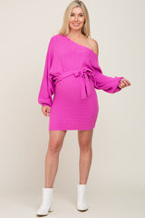 Fuchsia Solid One-Shoulder Waist Tie Maternity Dress