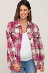 Pink Plaid Maternity Shirt Jacket