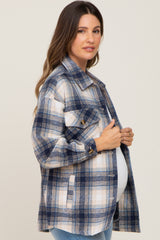 Blue Plaid Maternity Shirt Jacket