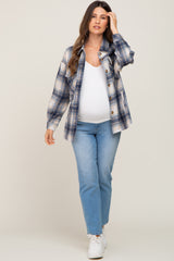 Blue Plaid Maternity Shirt Jacket