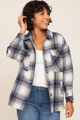 Blue Plaid Maternity Shirt Jacket