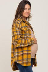 Mustard Plaid Maternity Shirt Jacket