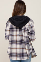 Black Plaid Hooded Maternity Shirt Jacket